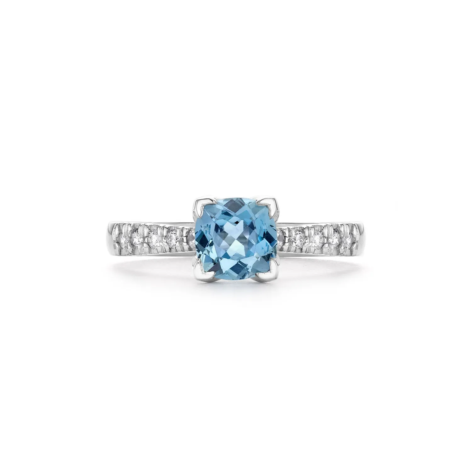 18k Lotus Engagement Ring with Cushion Cut Aquamarine