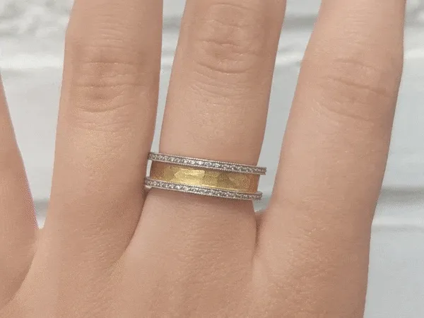 22K Gold and Platinum Hammered Ring with Diamonds