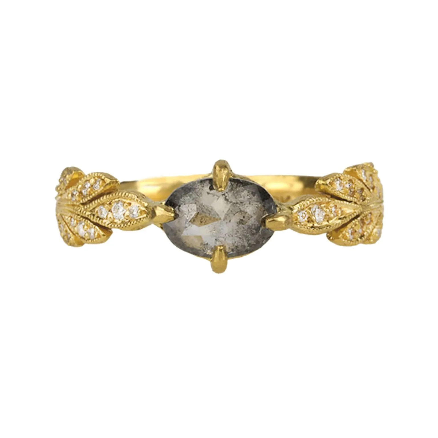 22K Gold Leafside Ring with Grey Rosecut Diamond Center