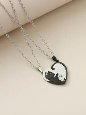 2pcs Cat Charm Necklace for Couples for Women Jewelry for Women Gift for Her