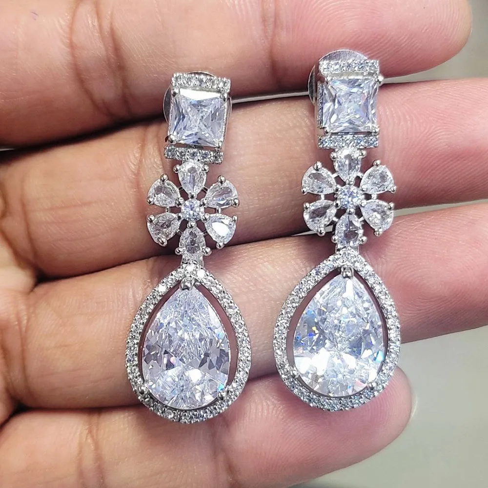 Aamrapali Silver Plated AD Dangler Earrings