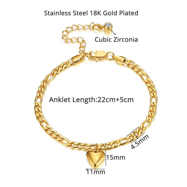 Anklet For Women Gold Color Stainless Steel Cuban Link Anklet