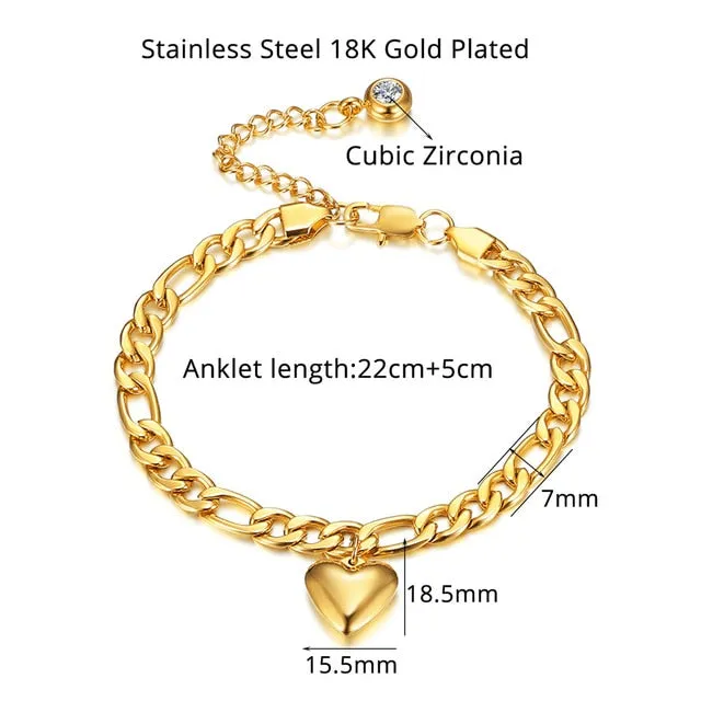 Anklet For Women Gold Color Stainless Steel Cuban Link Anklet