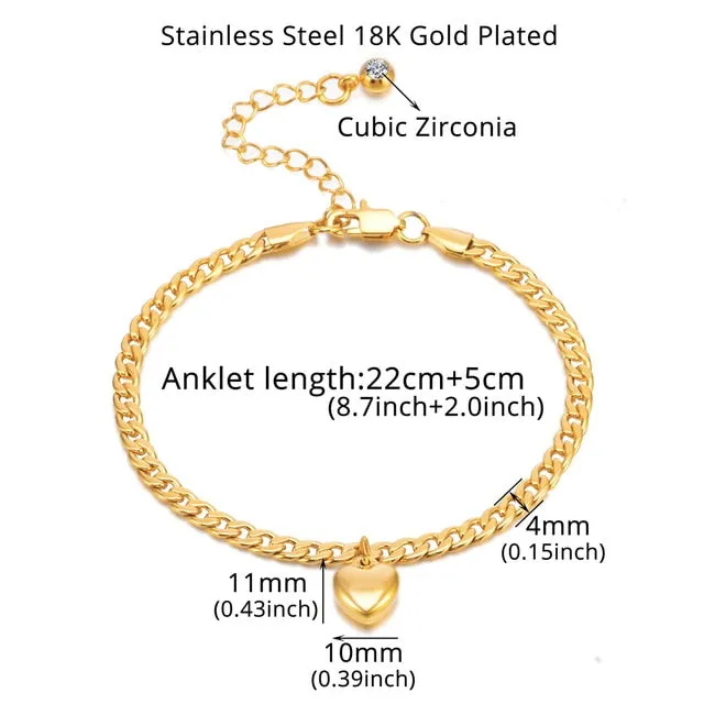 Anklet For Women Gold Color Stainless Steel Cuban Link Anklet