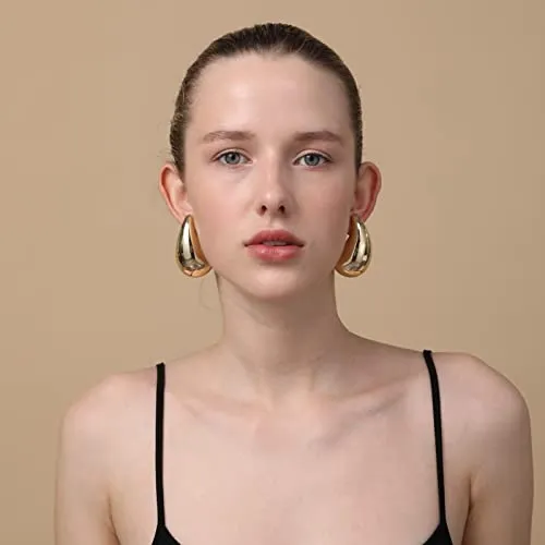 Apsvo Earring Dupes Chunky Gold Hoop Earrings for Women, Tear Drop Dangle Earrings, Teardrop Lightweight Water Drop Earrings for Women Girls Fashion Trendy Hypoallergenic Jewelry