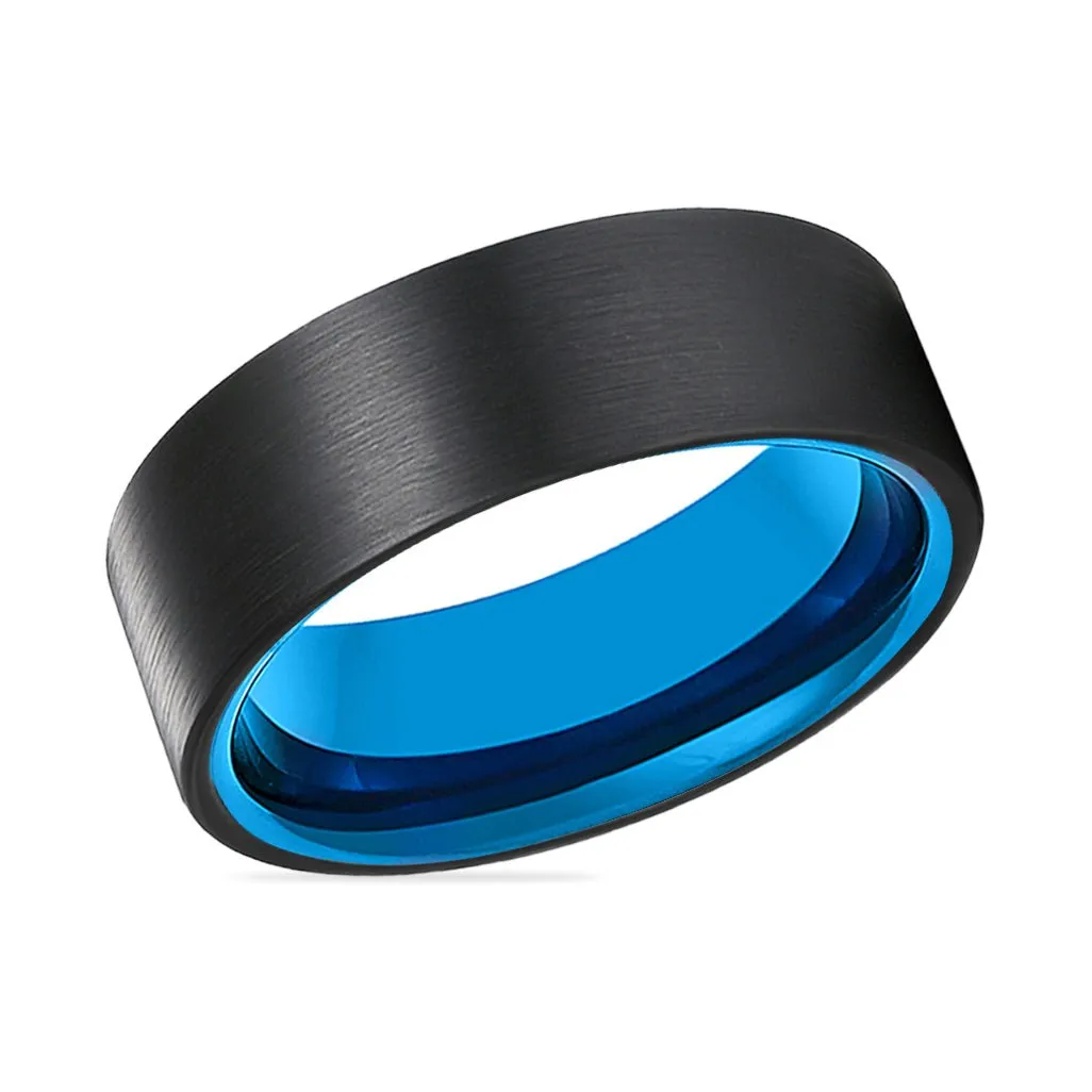 AZURA | Blue Tungsten Ring Black Brushed Flat