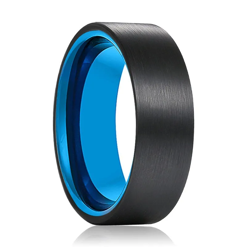 AZURA | Blue Tungsten Ring Black Brushed Flat