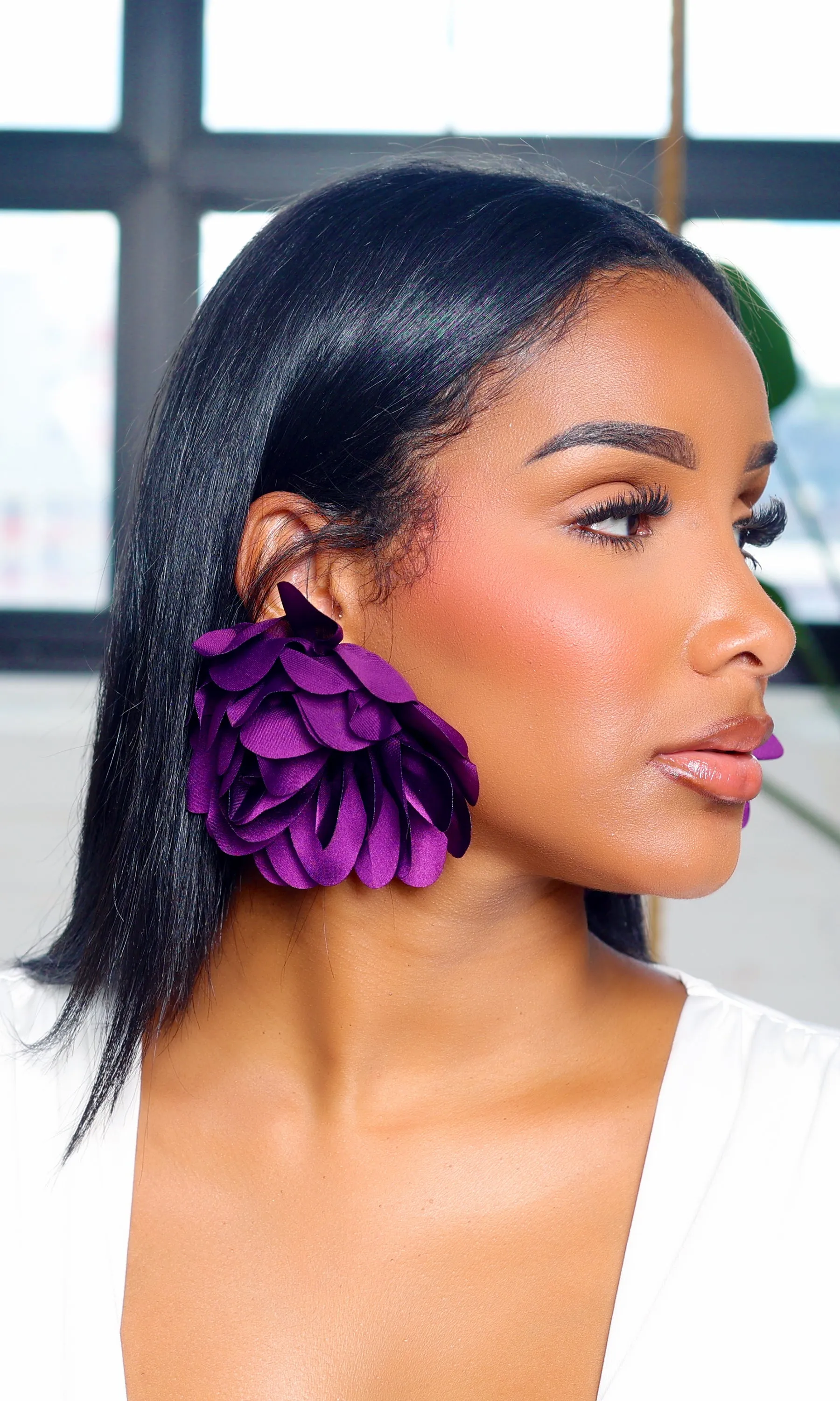 Blooming Petal Majesty Earrings - Purple