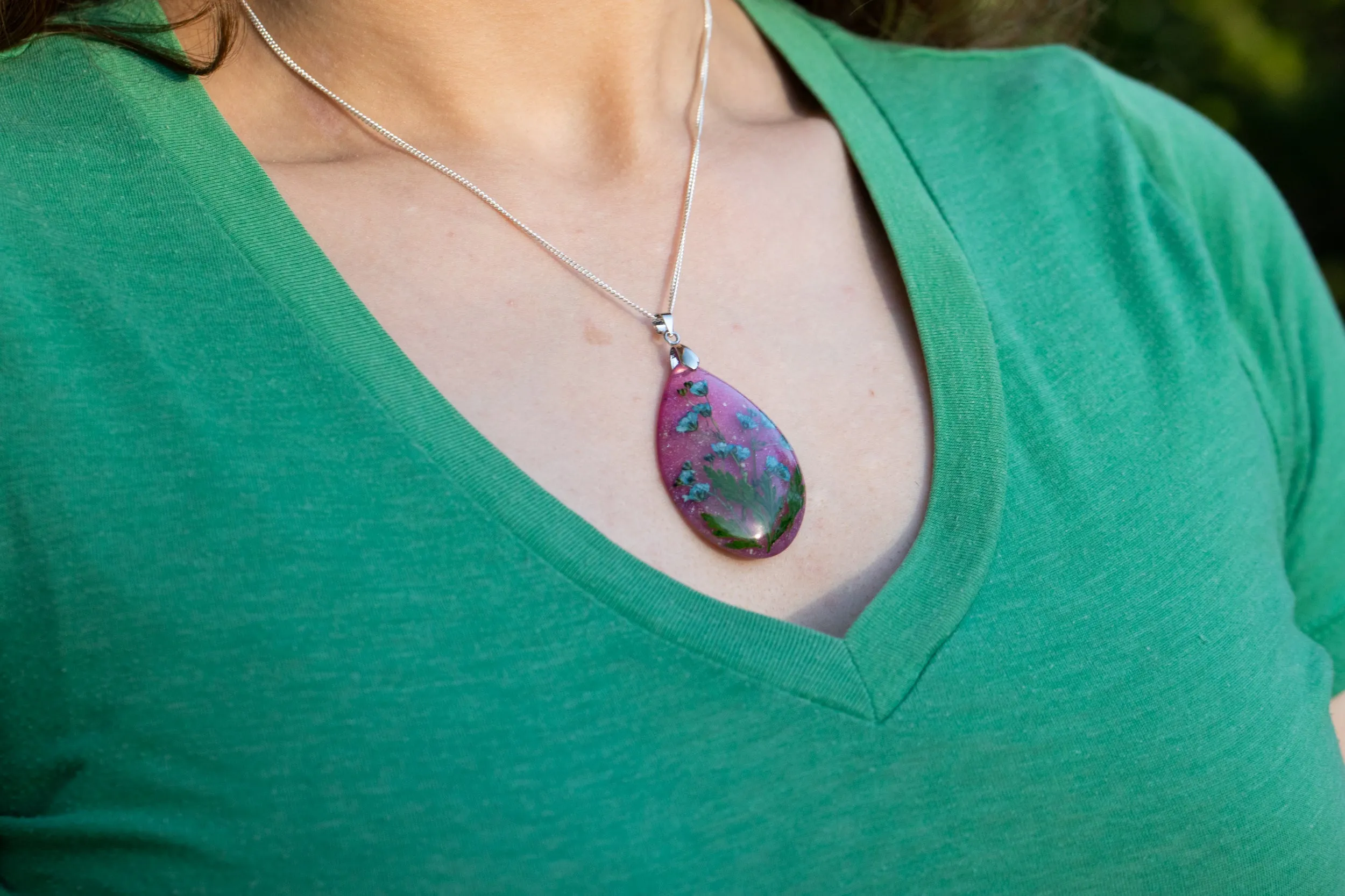 Blue Baby Breath and Wine Flower Pendant