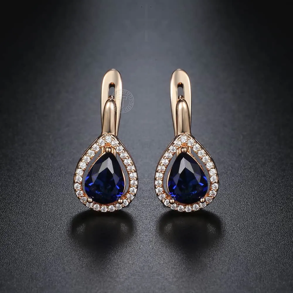 Blue Teardrop CZ Stone Stud Earrings with Vintage Charm