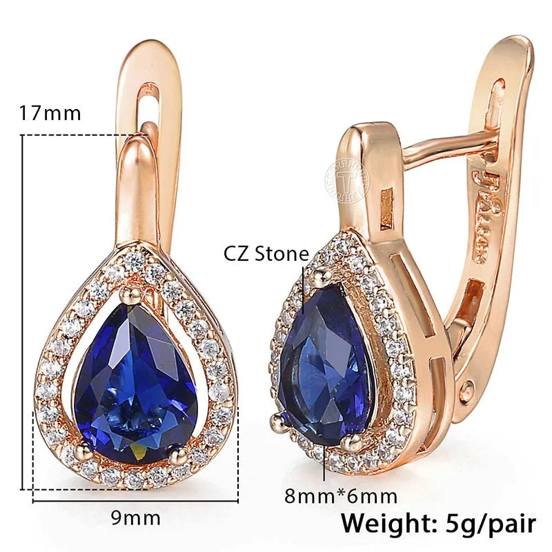 Blue Teardrop CZ Stone Stud Earrings with Vintage Charm