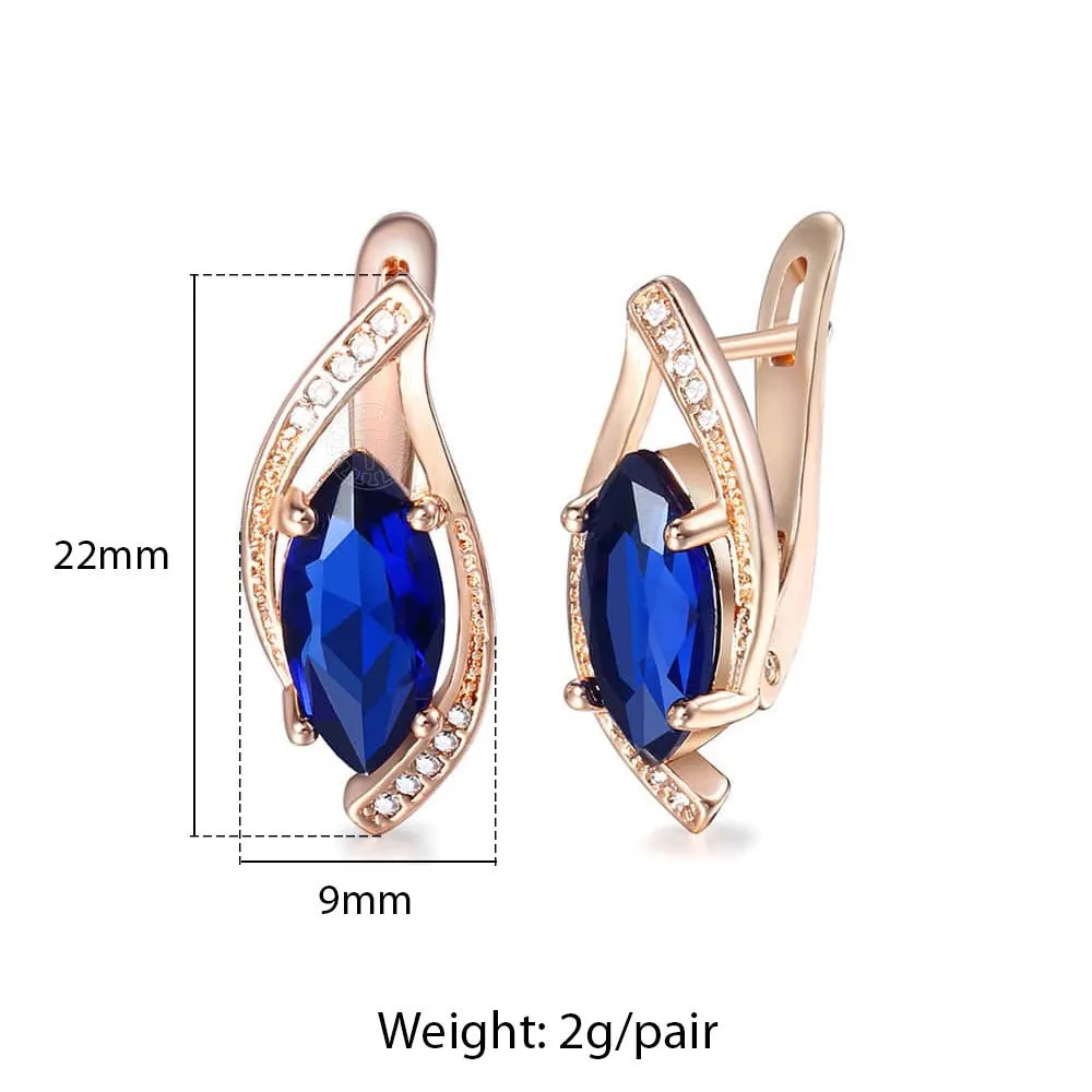 Blue Teardrop CZ Stone Stud Earrings with Vintage Charm