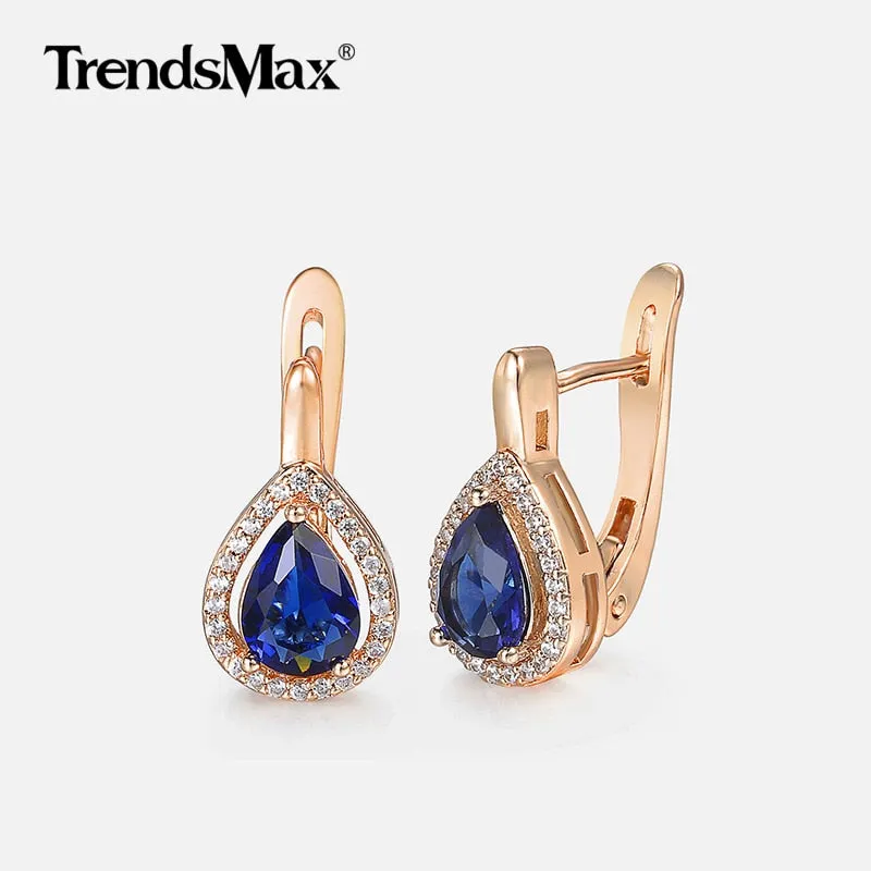 Blue Teardrop CZ Stone Stud Earrings with Vintage Charm