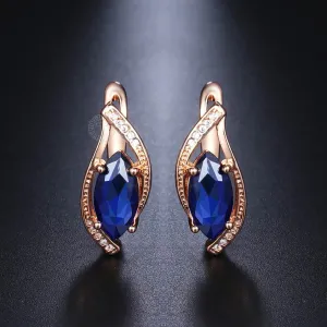 Blue Teardrop CZ Stone Stud Earrings with Vintage Charm