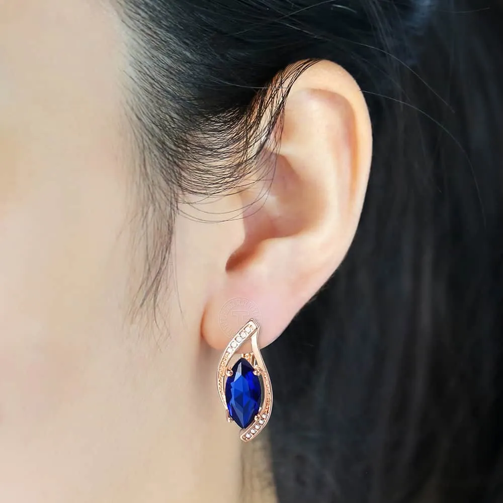 Blue Teardrop CZ Stone Stud Earrings with Vintage Charm