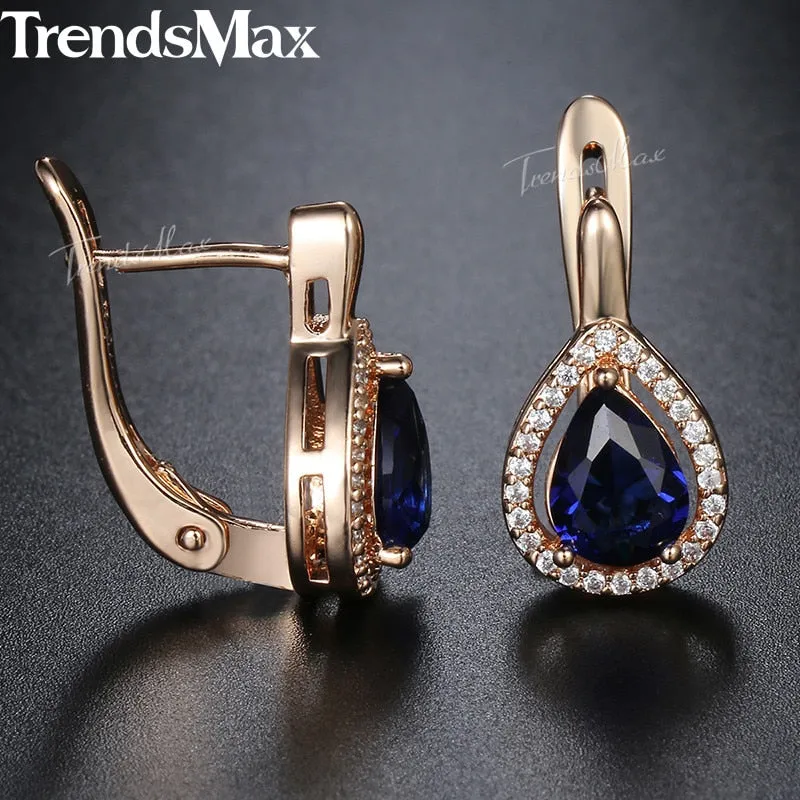 Blue Teardrop CZ Stone Stud Earrings with Vintage Charm