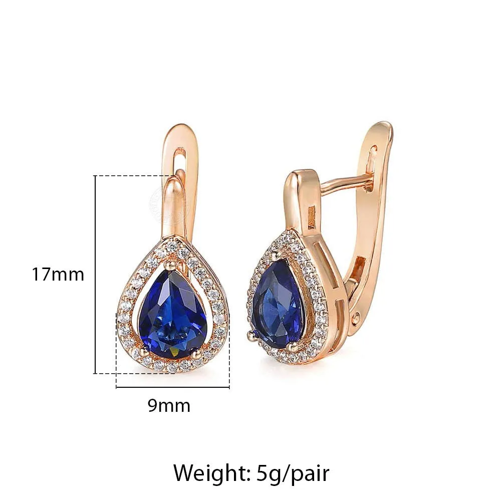 Blue Teardrop CZ Stone Stud Earrings with Vintage Charm