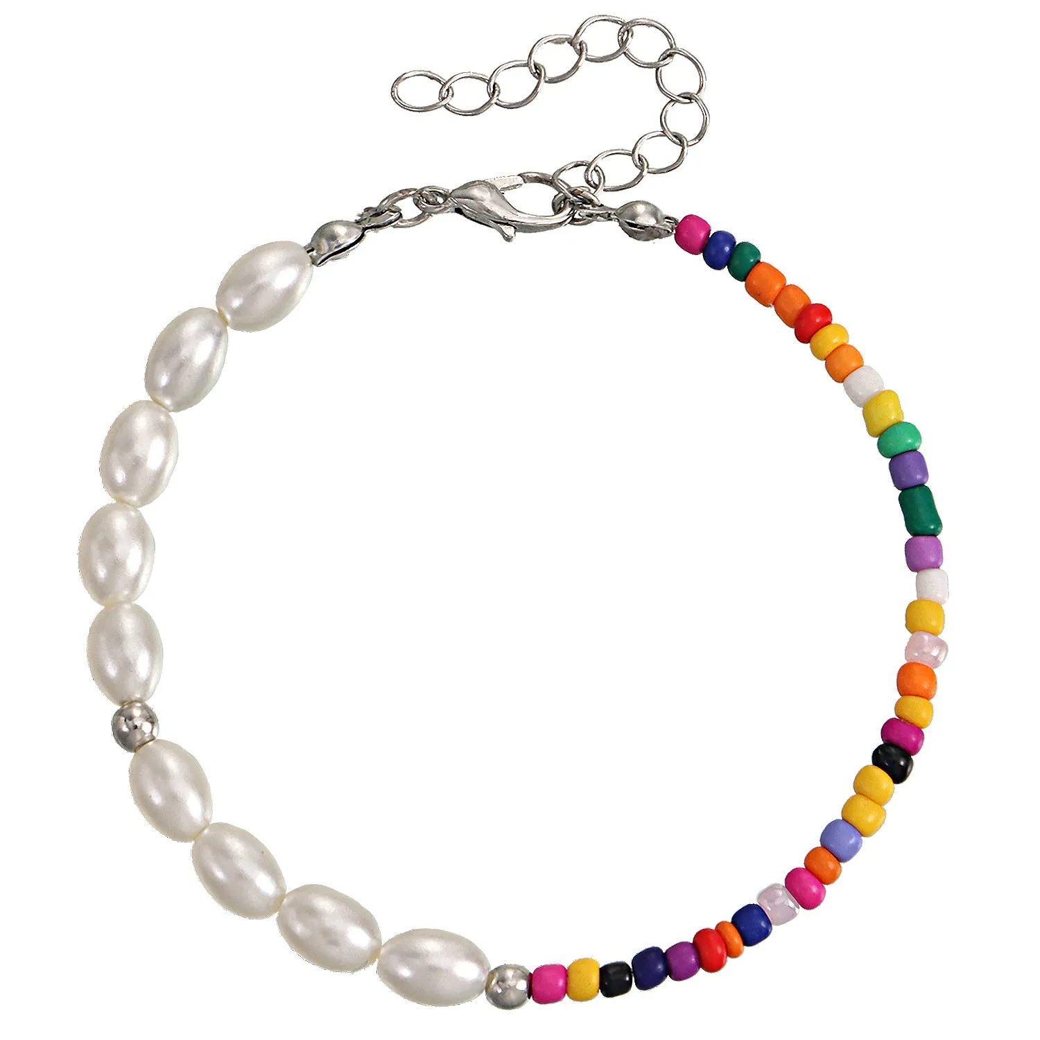 Bohemian Colorful Rice Beads Oval Pearl Bracelet Women