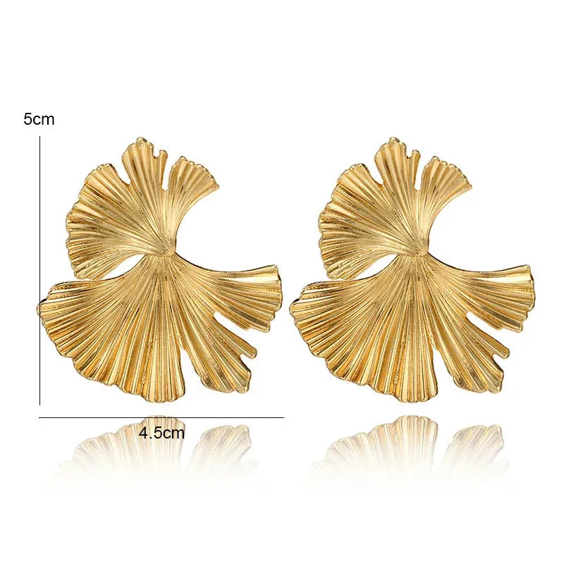 Bohemian Geometric Gold Color Ginkgo Biloba Leaf Drop Earrings Ear Accessories Punk Earring