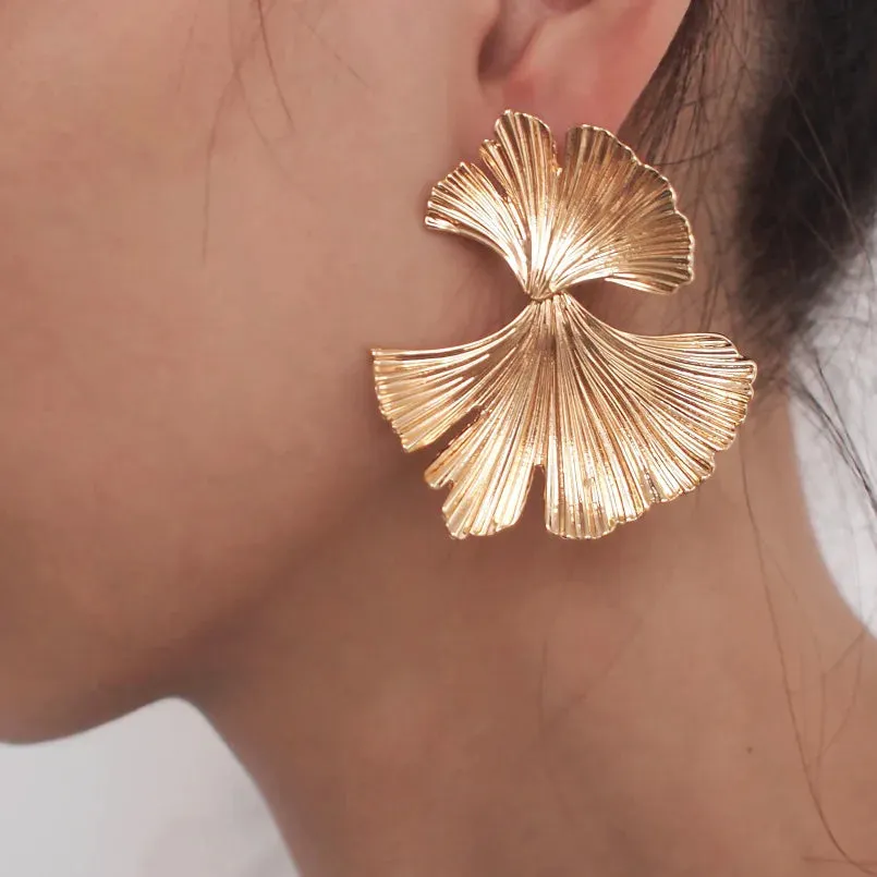 Bohemian Geometric Gold Color Ginkgo Biloba Leaf Drop Earrings Ear Accessories Punk Earring