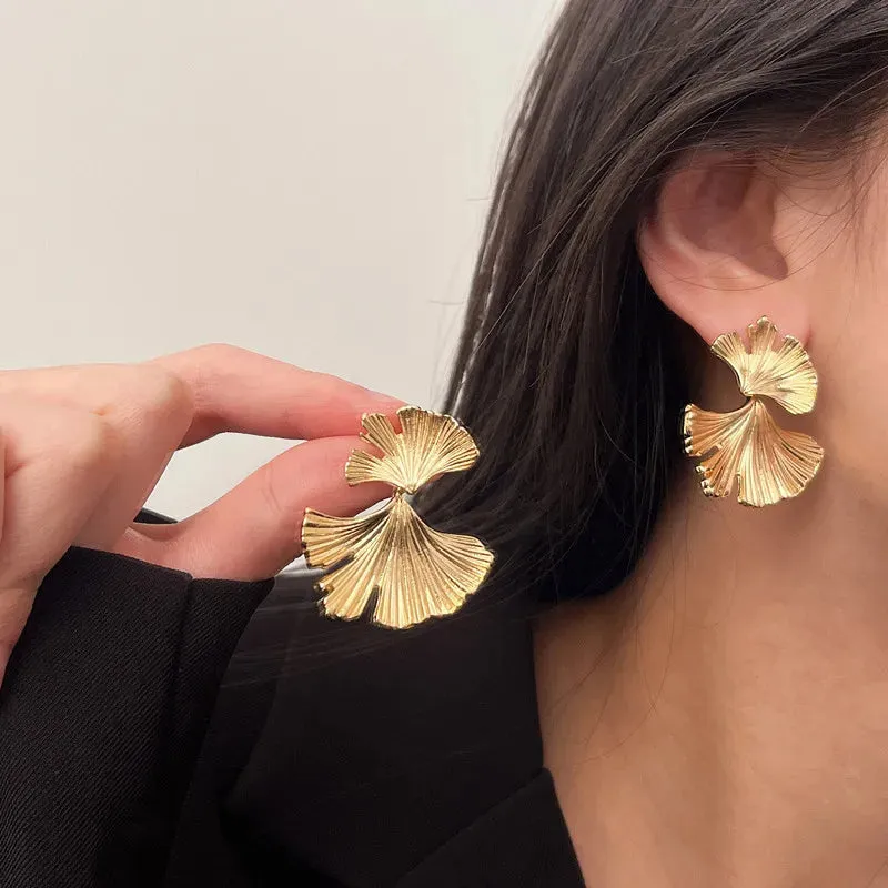 Bohemian Geometric Gold Color Ginkgo Biloba Leaf Drop Earrings Ear Accessories Punk Earring