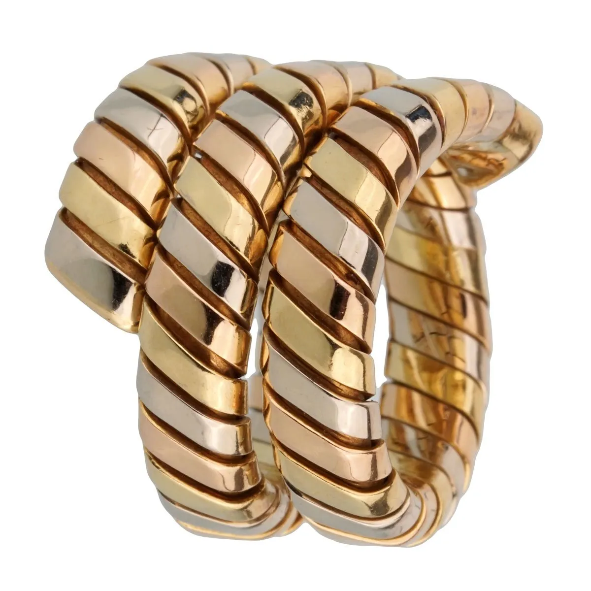 Bulgari Tubogas Tricolor Gold Ring Sz 5