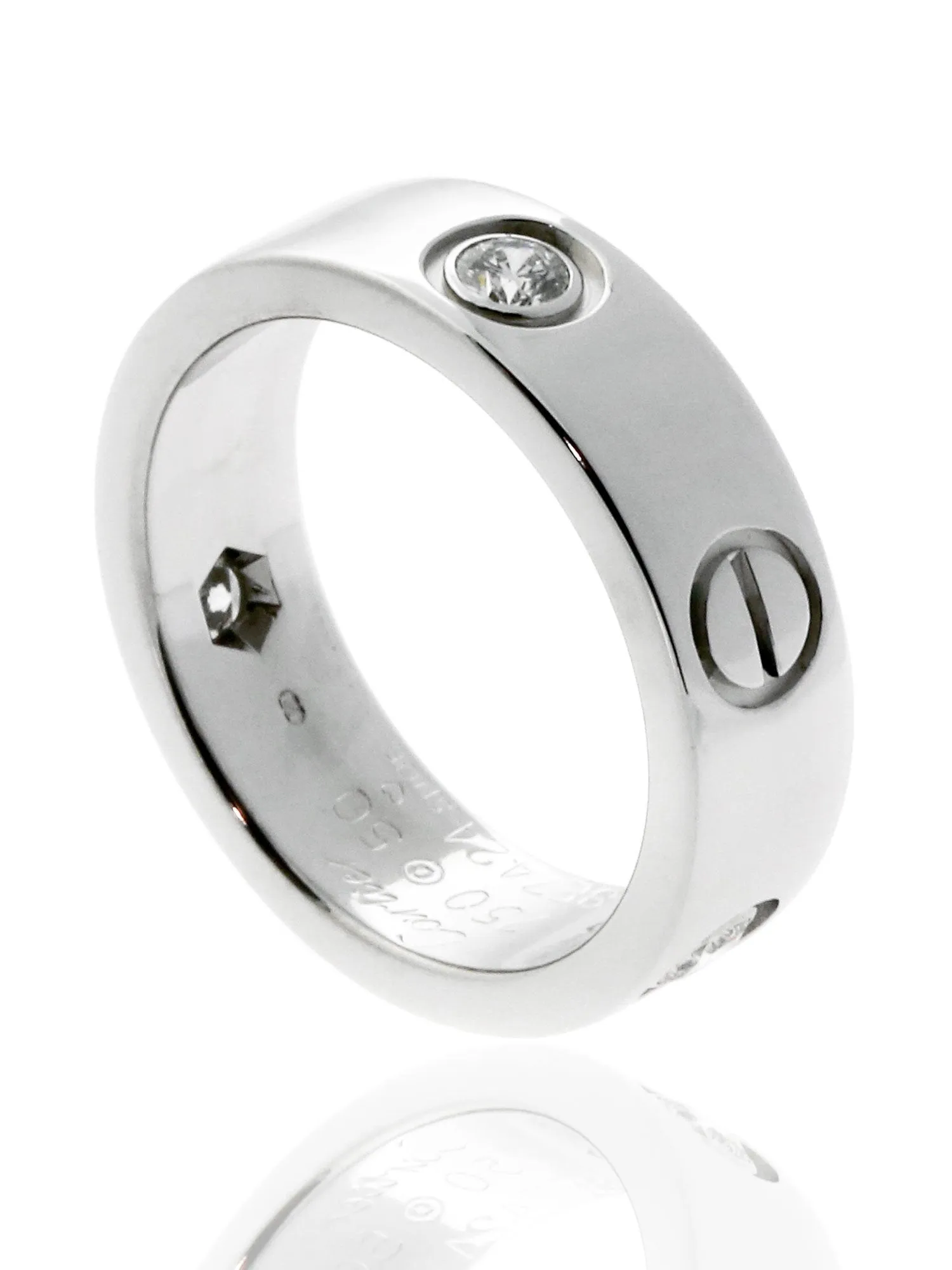 Cartier Love 3 Diamond Ring in 18k White Gold Sz 50