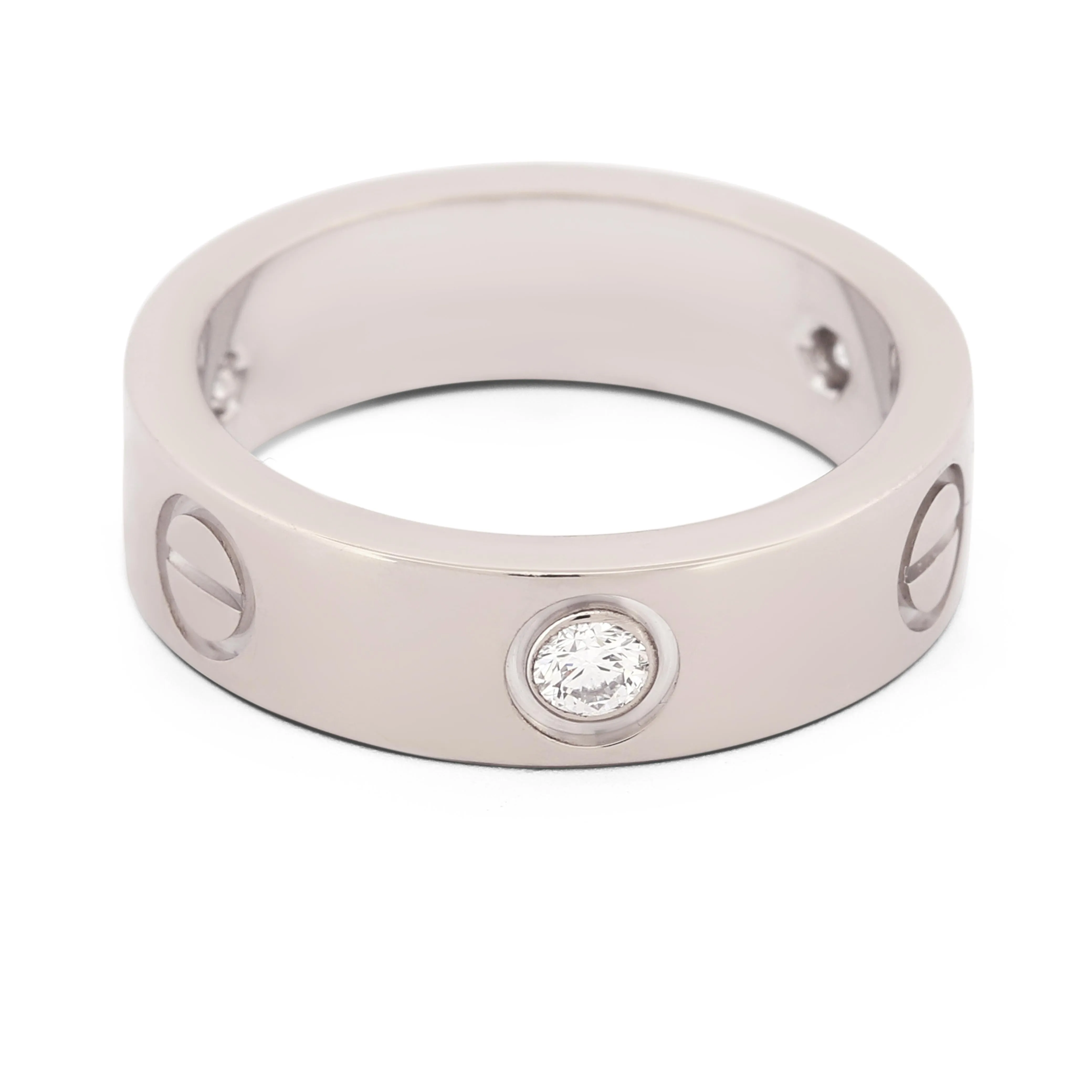 Cartier Love Ring in 18k White Gold with 3 Diamonds, Size 53 with Box CRB4032500