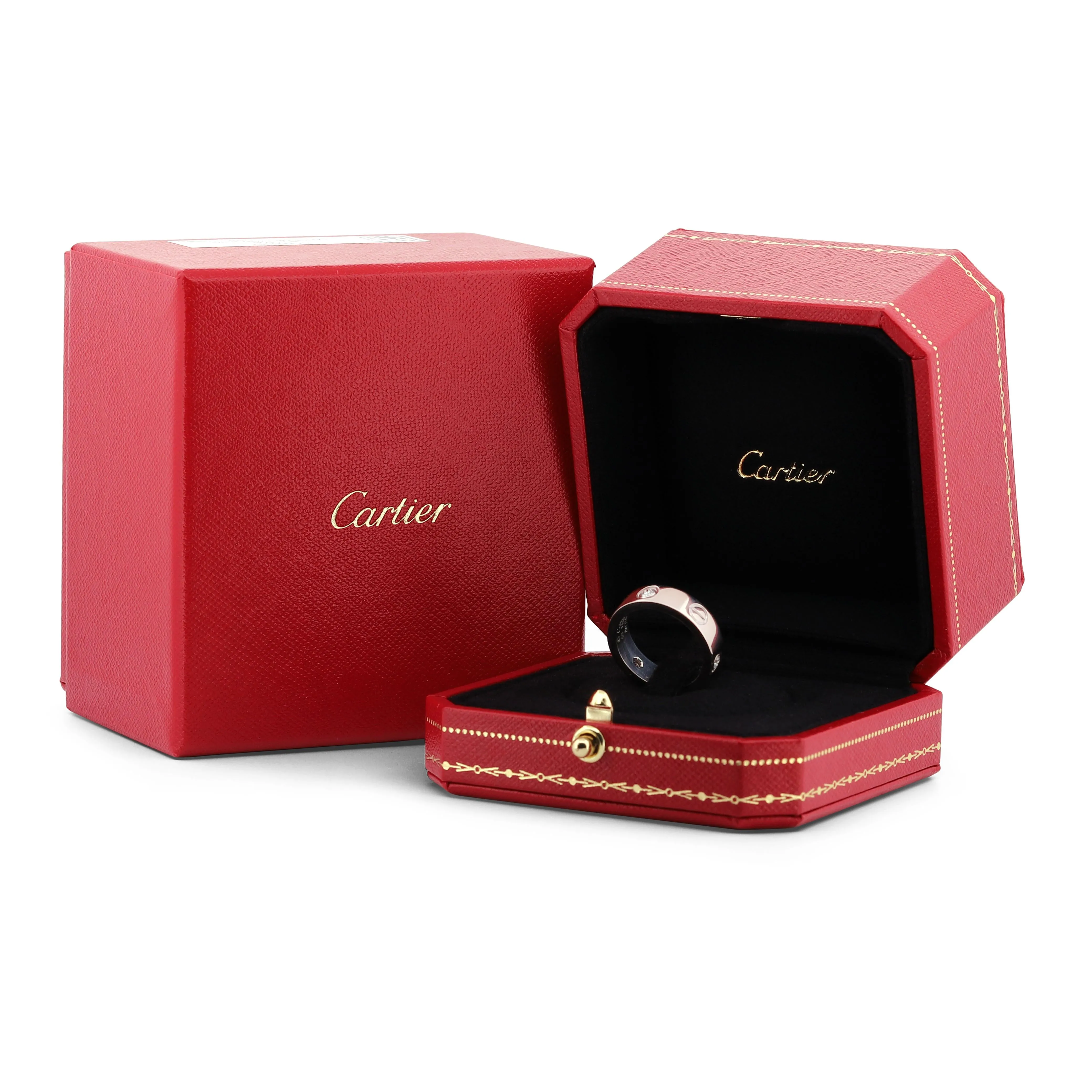 Cartier Love Ring in 18k White Gold with 3 Diamonds, Size 53 with Box CRB4032500