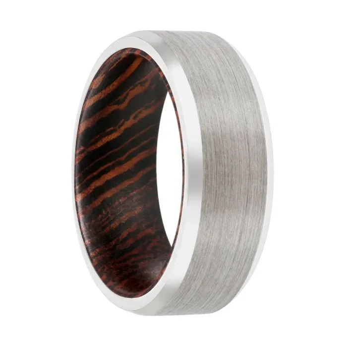 CHAMP | Wenge Wood, Silver Tungsten Ring, Brushed, Beveled