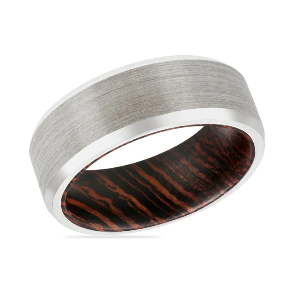 CHAMP | Wenge Wood, Silver Tungsten Ring, Brushed, Beveled