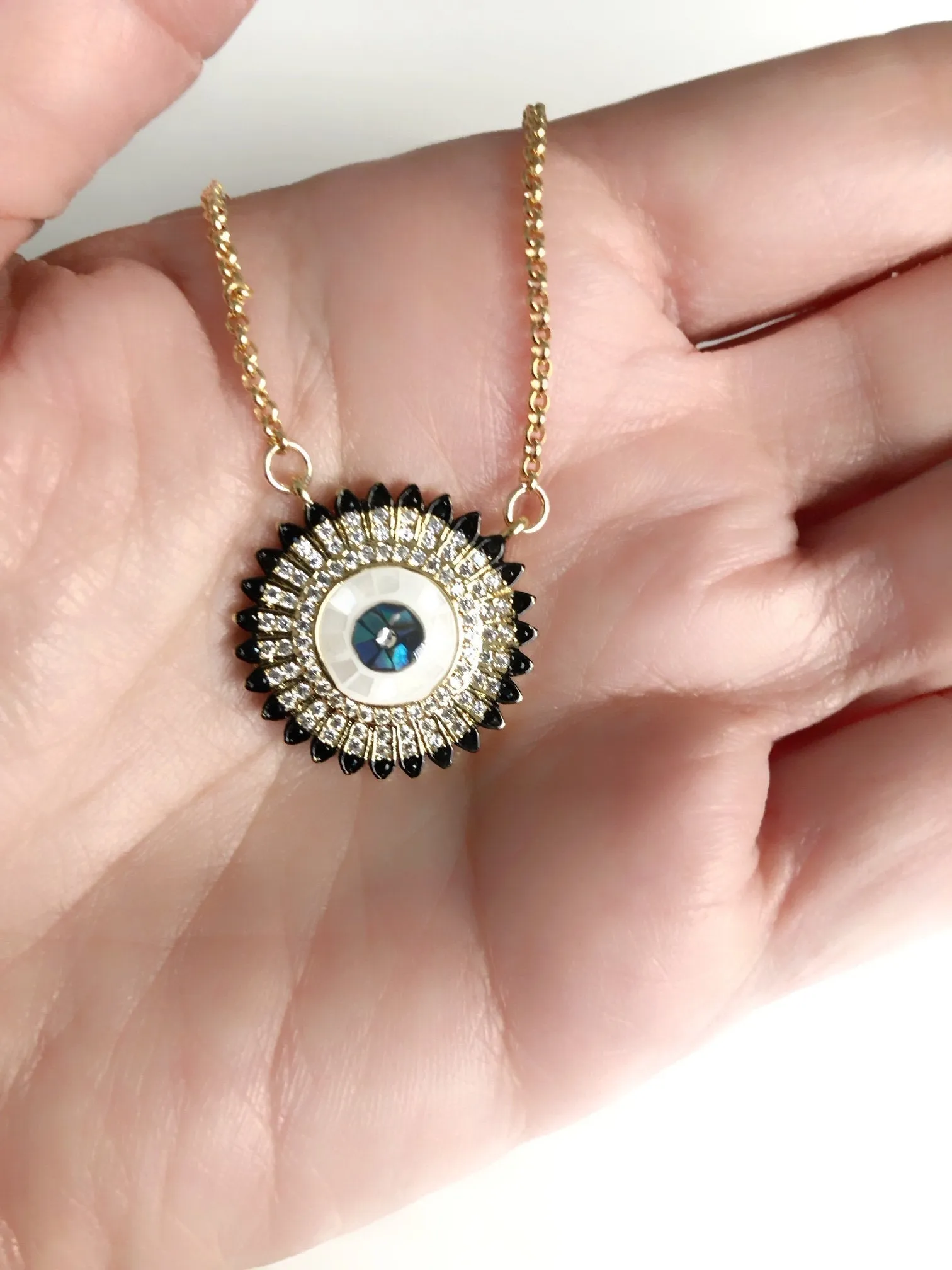 Circular Cubic Zirconia Evil Eye Necklace