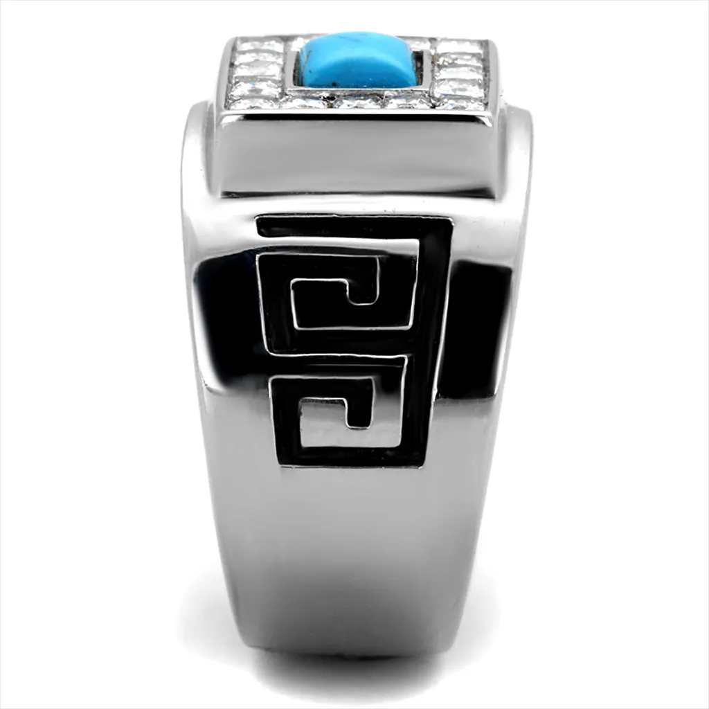 CJ2053 Stainless Steel Teal Square Stone Men's Ring