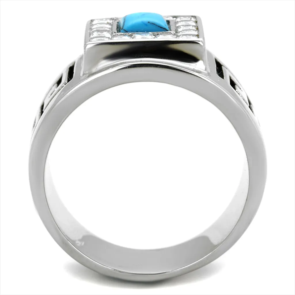 CJ2053 Stainless Steel Teal Square Stone Men's Ring