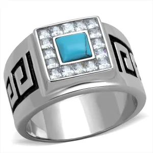 CJ2053 Stainless Steel Teal Square Stone Men's Ring