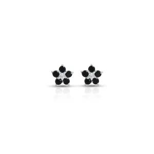 Classic Flower Design Black Stone Silver Earrings