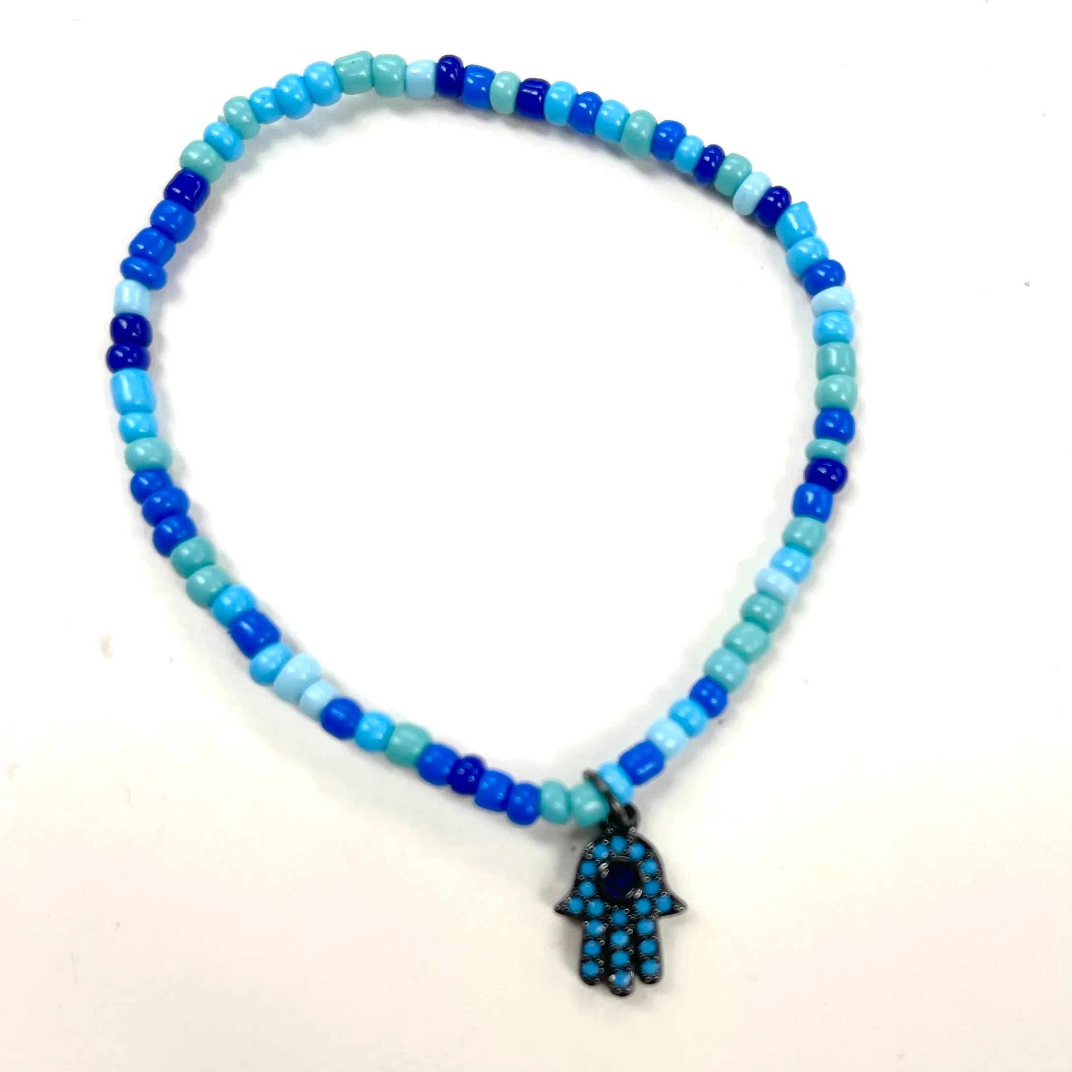 Colorful Beaded Evil Eye And Hamsa Stretch Bracelets