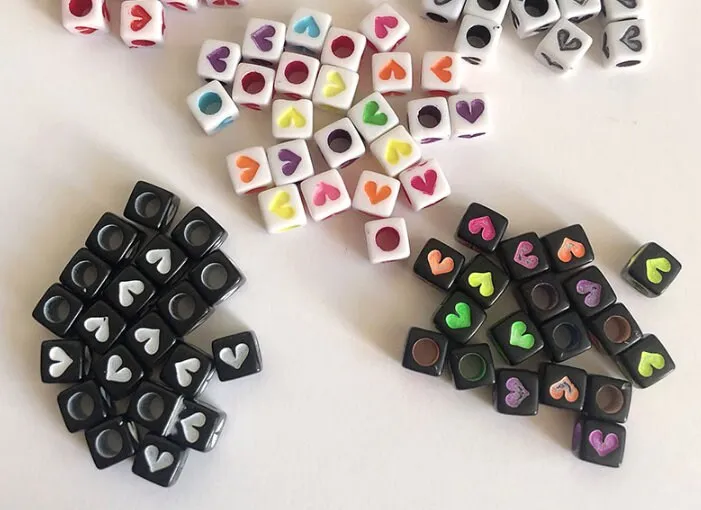 Colorful Heart Beads For Jewelry Making Black White Charm Beads Bracelet Making Spacer Beads Jewelry Supplies Jewelry Finding Acrylic Symbol