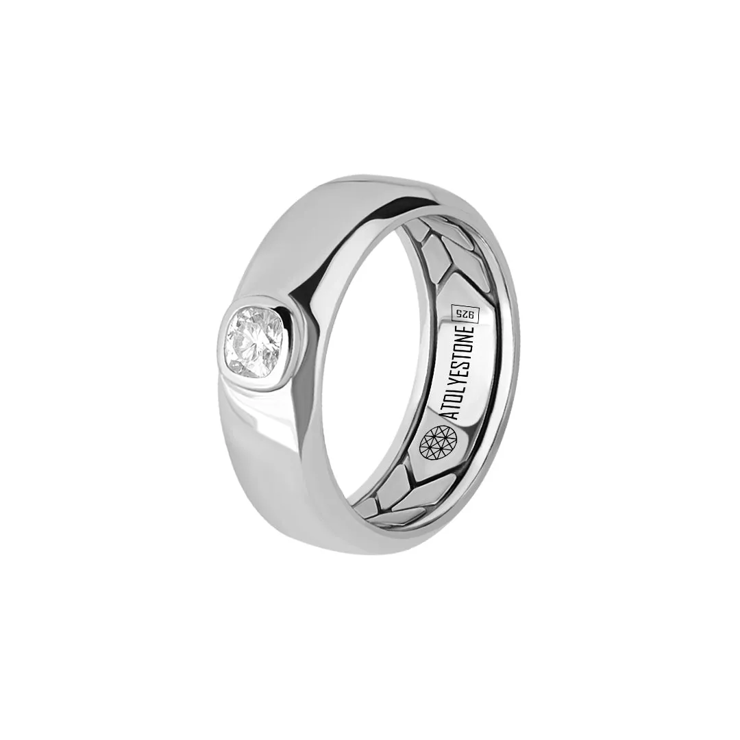 Cushion Moissanite Band Ring in Silver