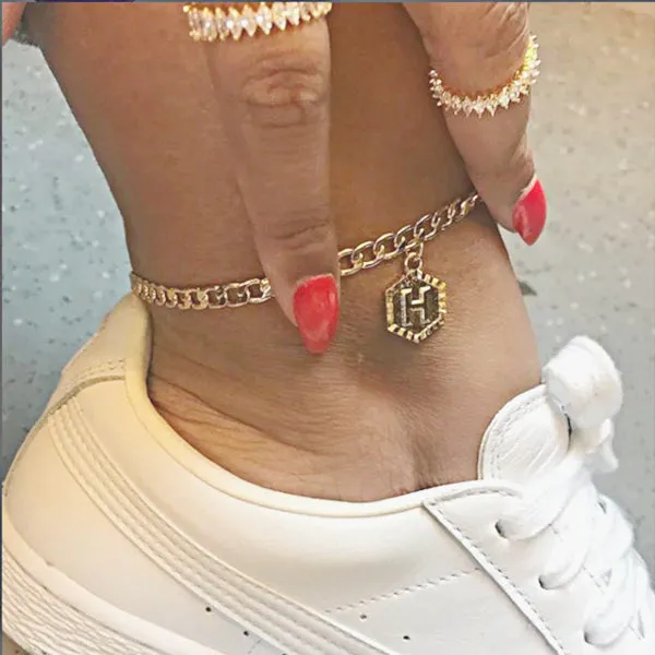 Custom Hexagon Alphabet Anklet