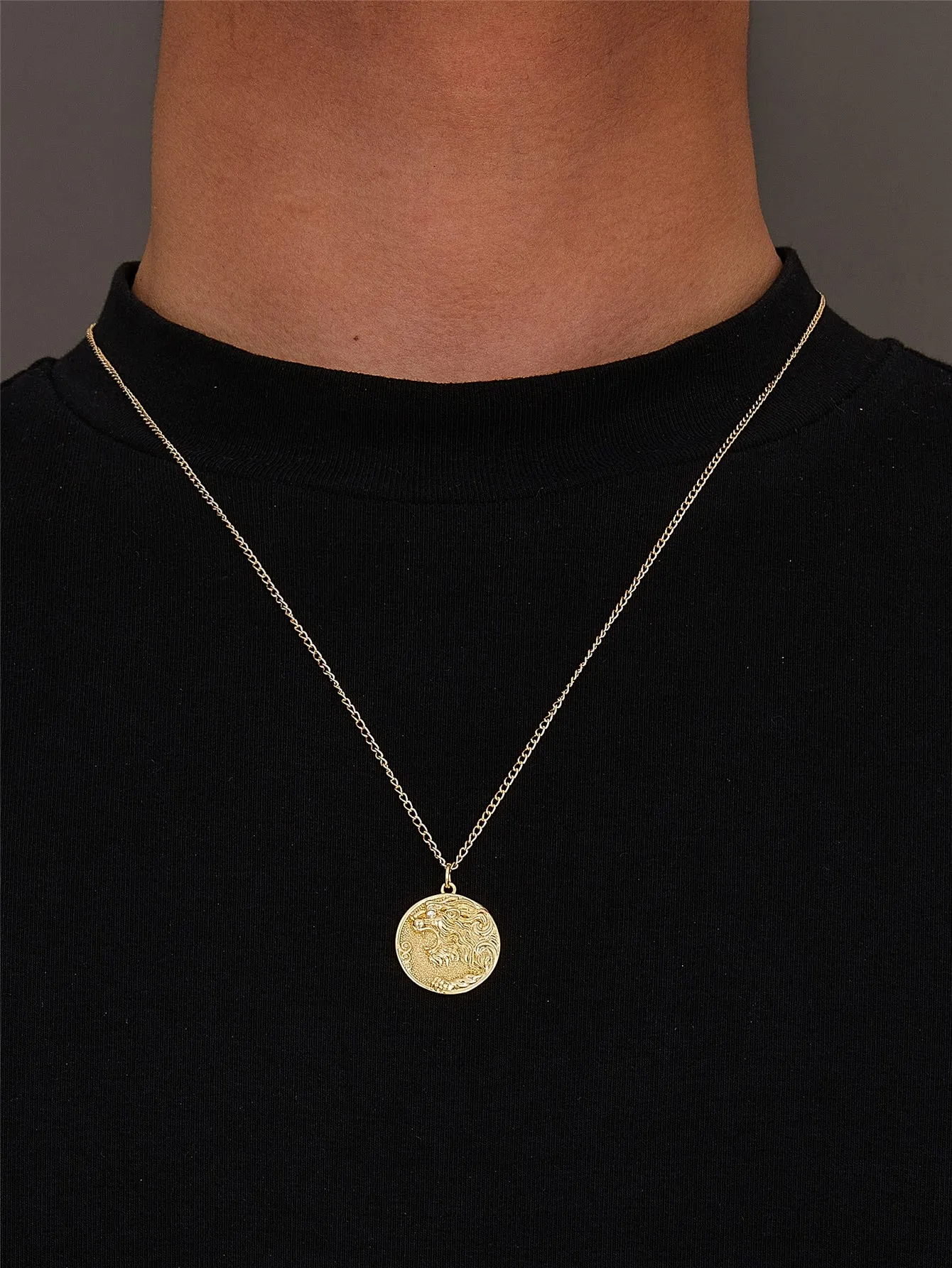 Disc Lion Pattern Round Pendant Necklace Alloy for Men Jewelry for Men Jewelry