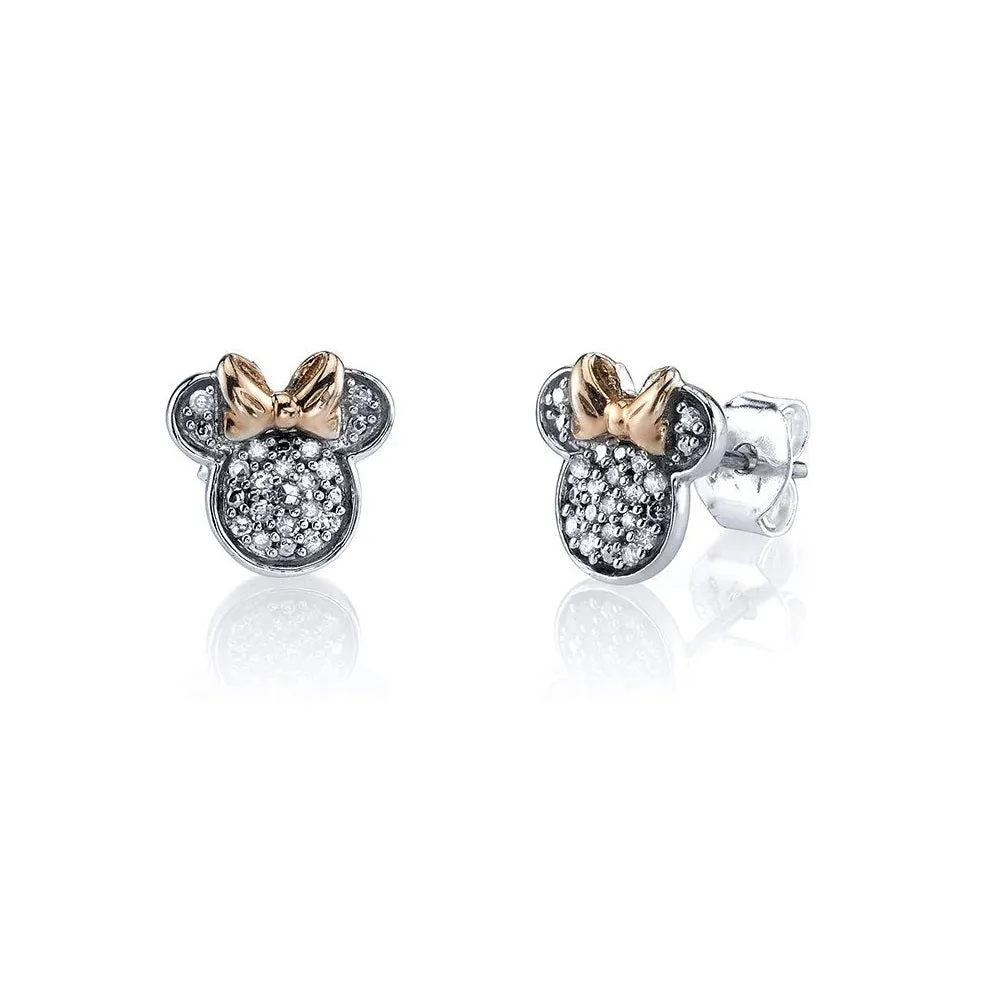 Disney 14KT Rose Gold Plated Sterling Silver and Cubic Zirconia Stud Minnie Mouse Earrings