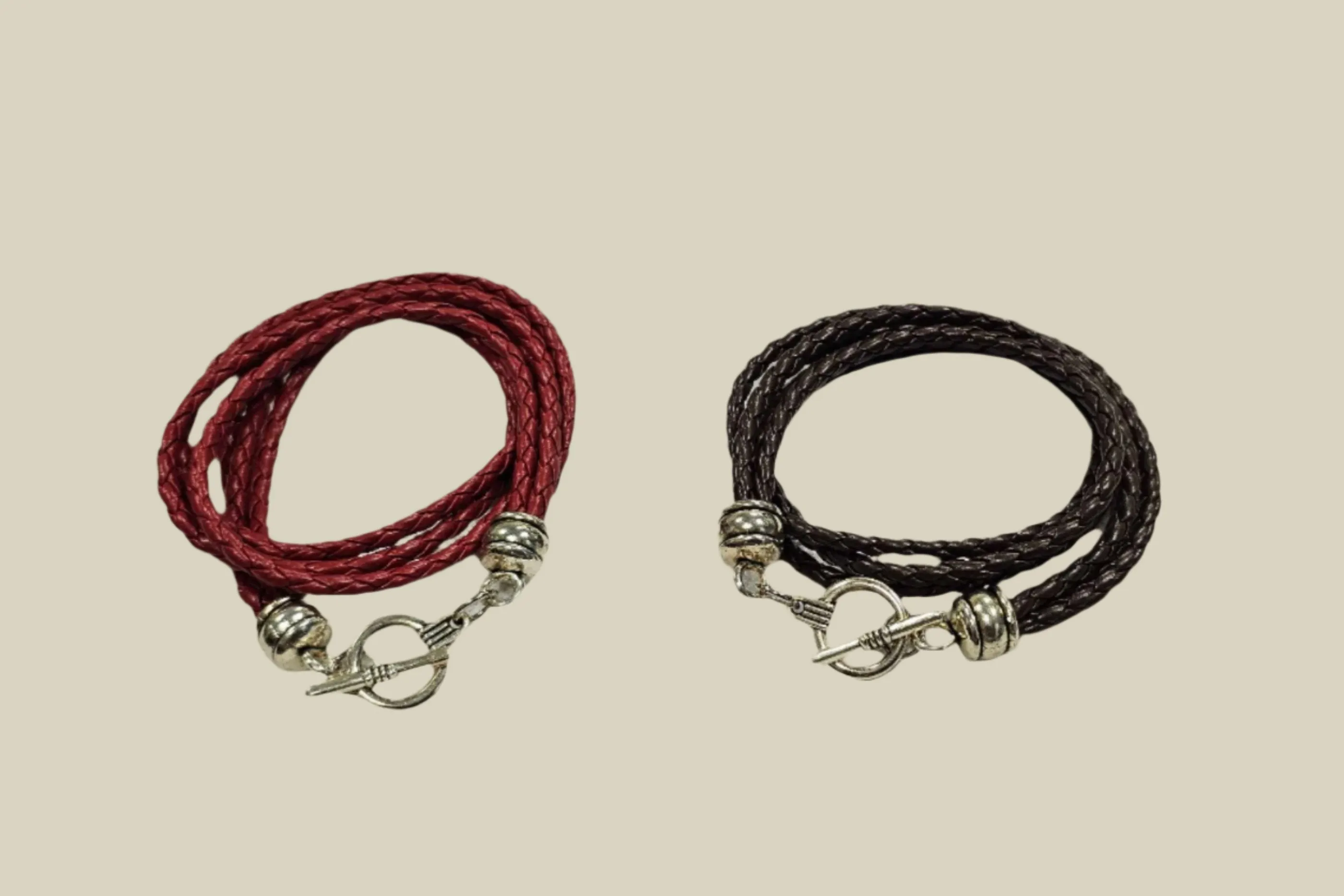 DOUBLE WRAP Woven Genuine Leather Toggle Bracelet