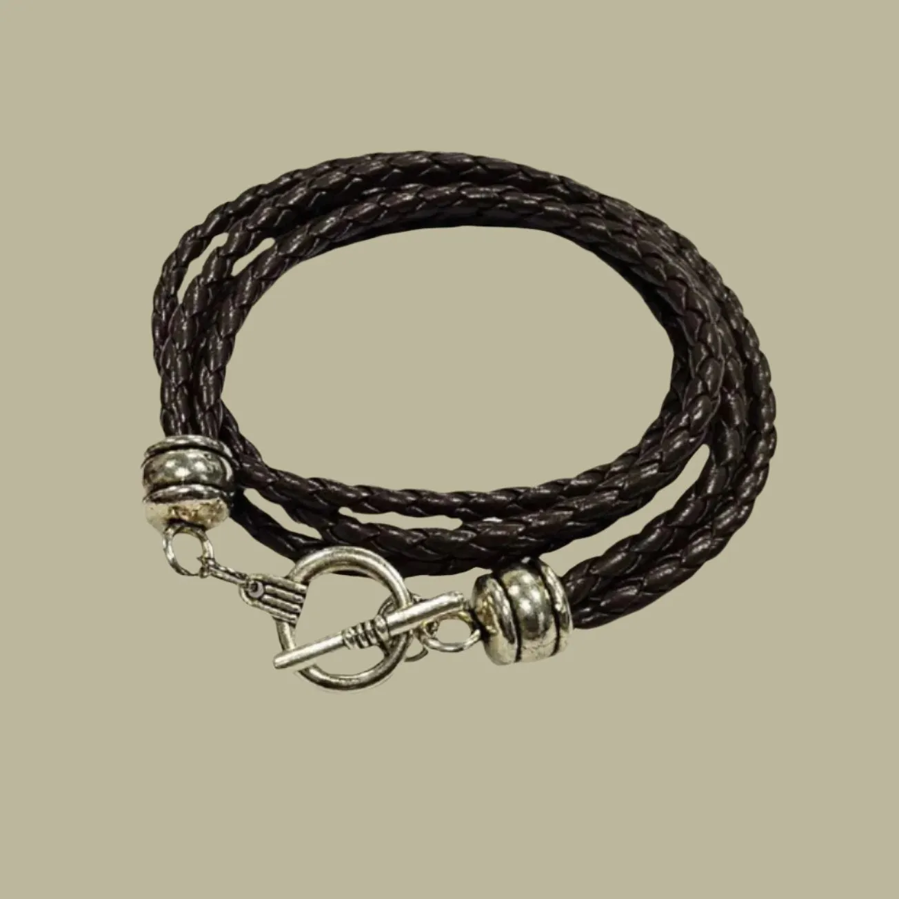 DOUBLE WRAP Woven Genuine Leather Toggle Bracelet