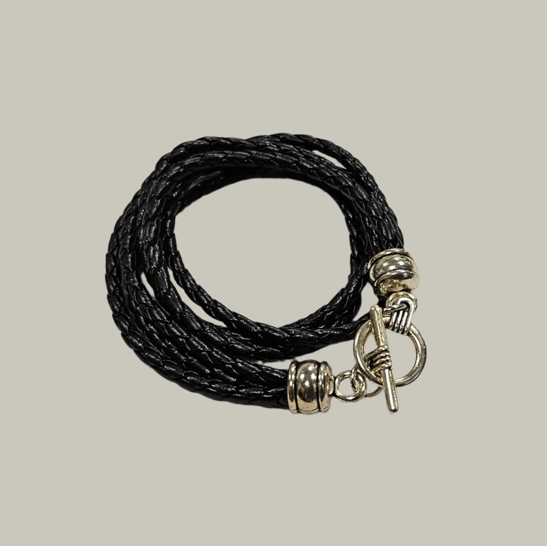 DOUBLE WRAP Woven Genuine Leather Toggle Bracelet