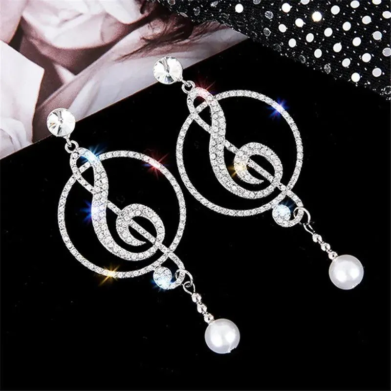 Earrings Charm Jewelry Music Symbol Rhinestone Crystal Pearl #A4140