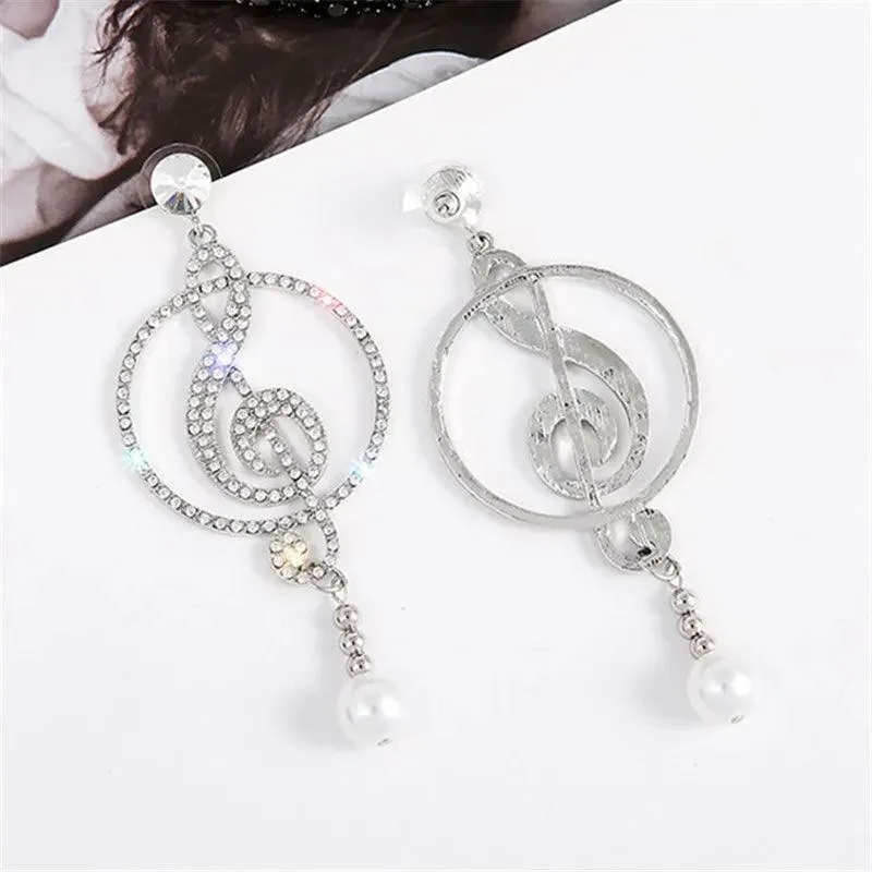 Earrings Charm Jewelry Music Symbol Rhinestone Crystal Pearl #A4140