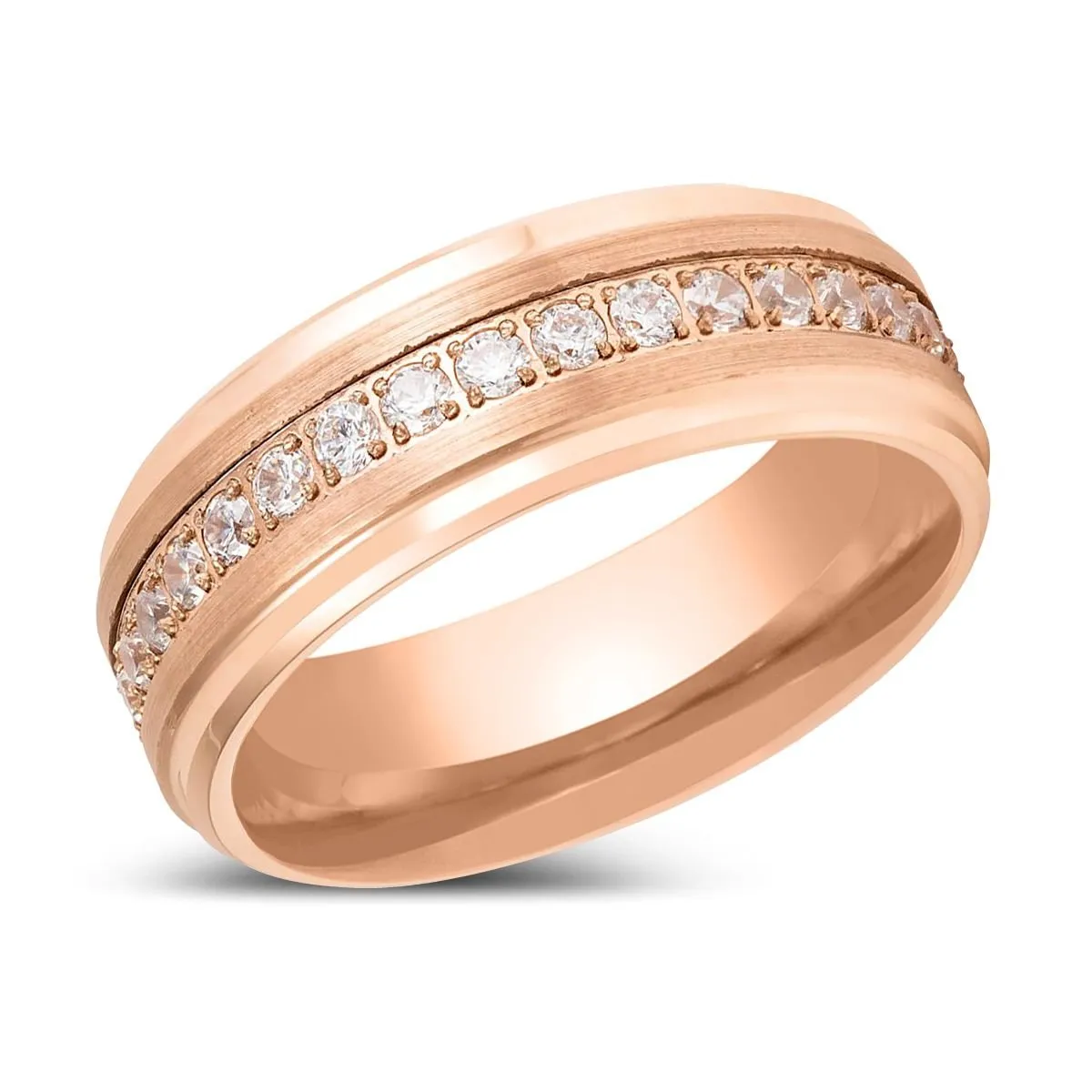 ENER | Rose Gold Tungsten Ring with Round White CZ