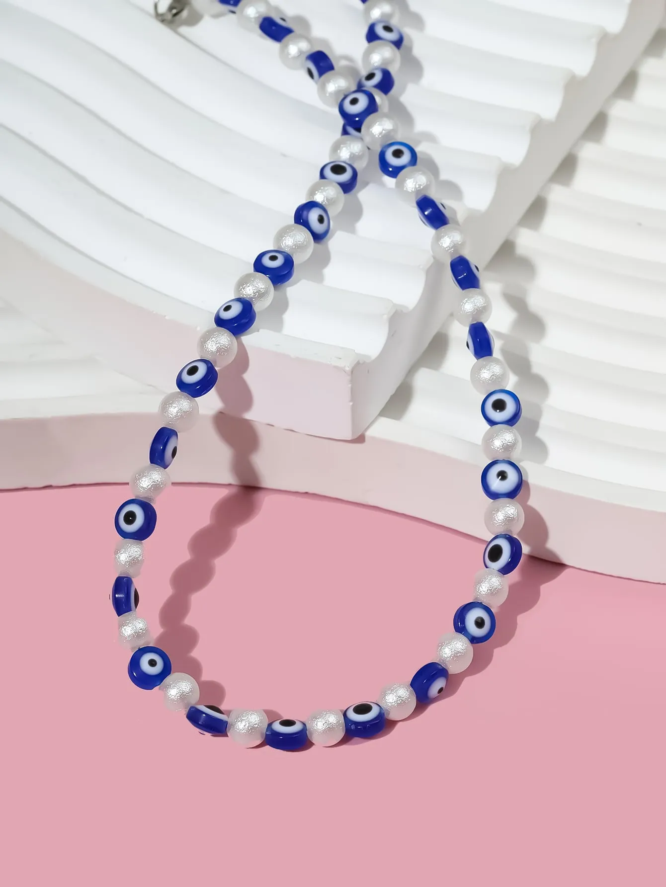 Evil Eye & Faux Pearl Decor Beaded Necklace for Women Girls Accessories Jewelry