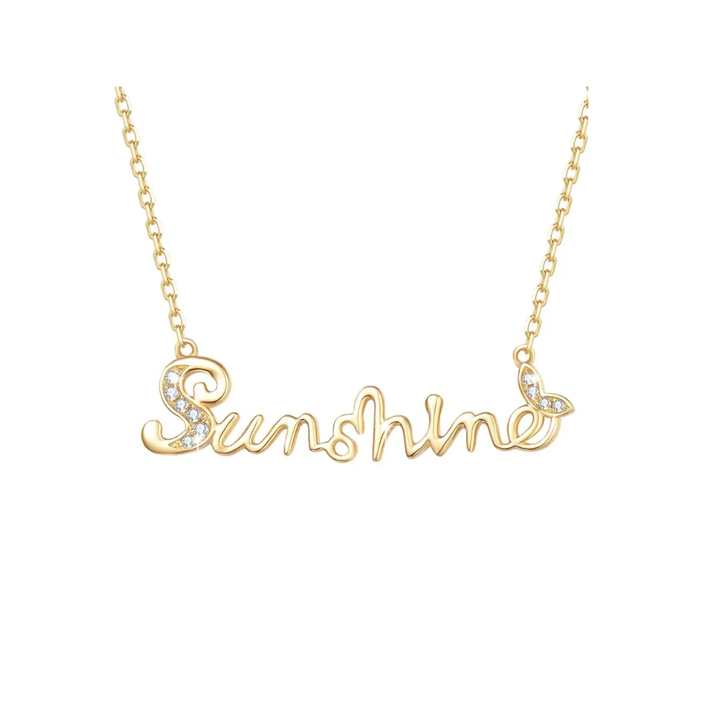 FANCIME "You Are My Sunshine" Monogram Word 14K Solid Yellow Gold Necklace